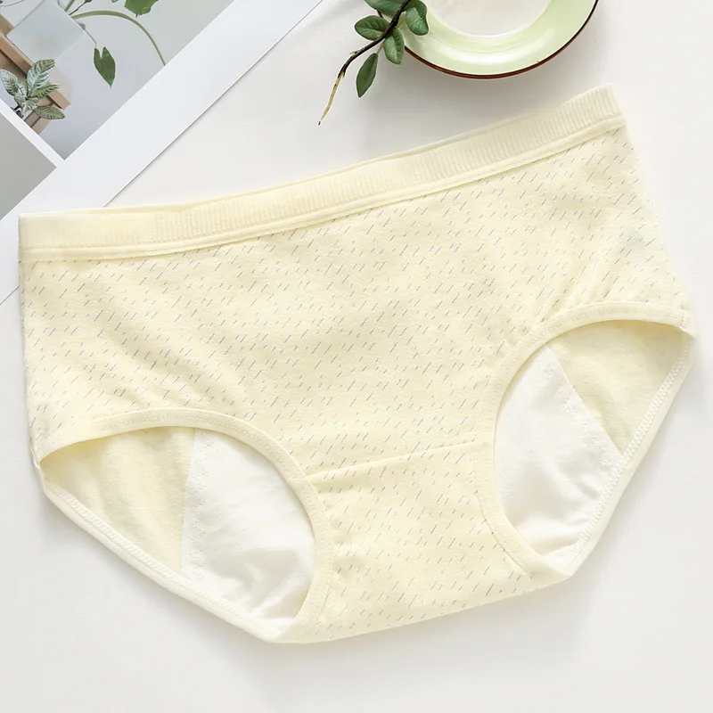 light yellow01 Женские хлопковые непроницаемые трусики, физиологичные, для месячных, с принтом, низкая талия - Цвет: light yellow01