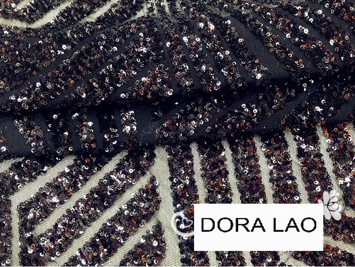 

120cm wide black paillette fashion lace fabric for dress diy patchwork material