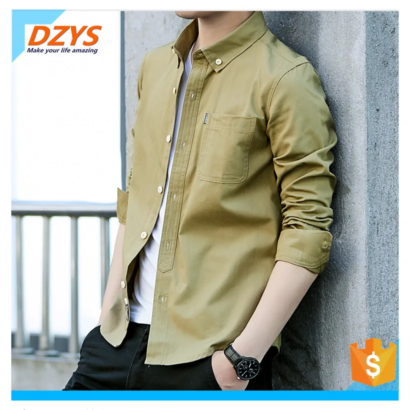 

DZYS 2018 trend cotton spring and autumn men's casual men's long-sleeved Slim solid color shirt