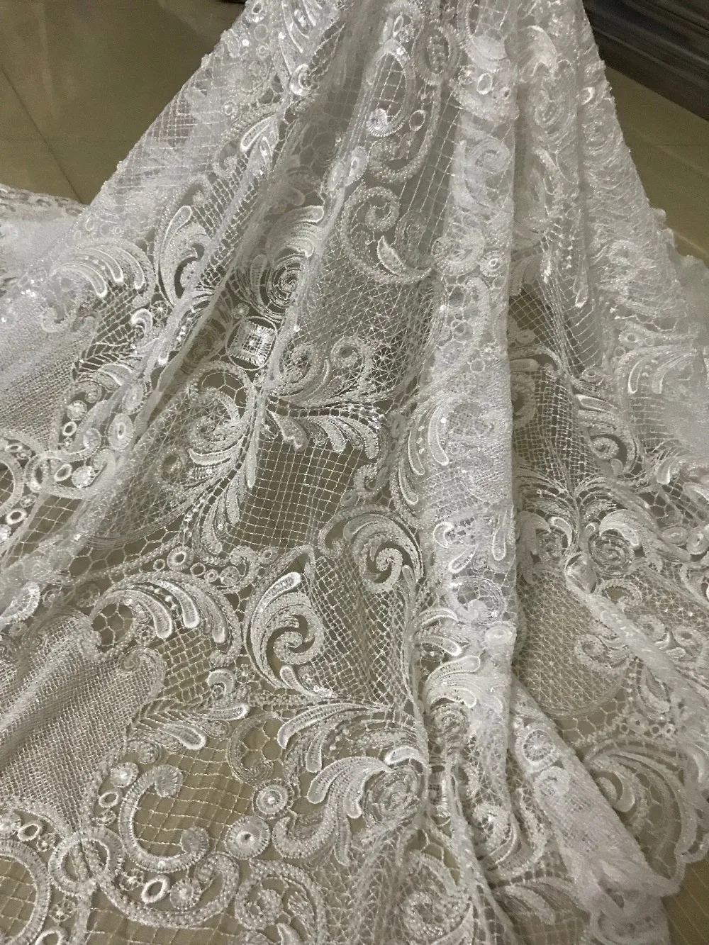 

Best quality beads African Tulle embroidered Lace Fabric SYJ-3207 African net Lace Fabric