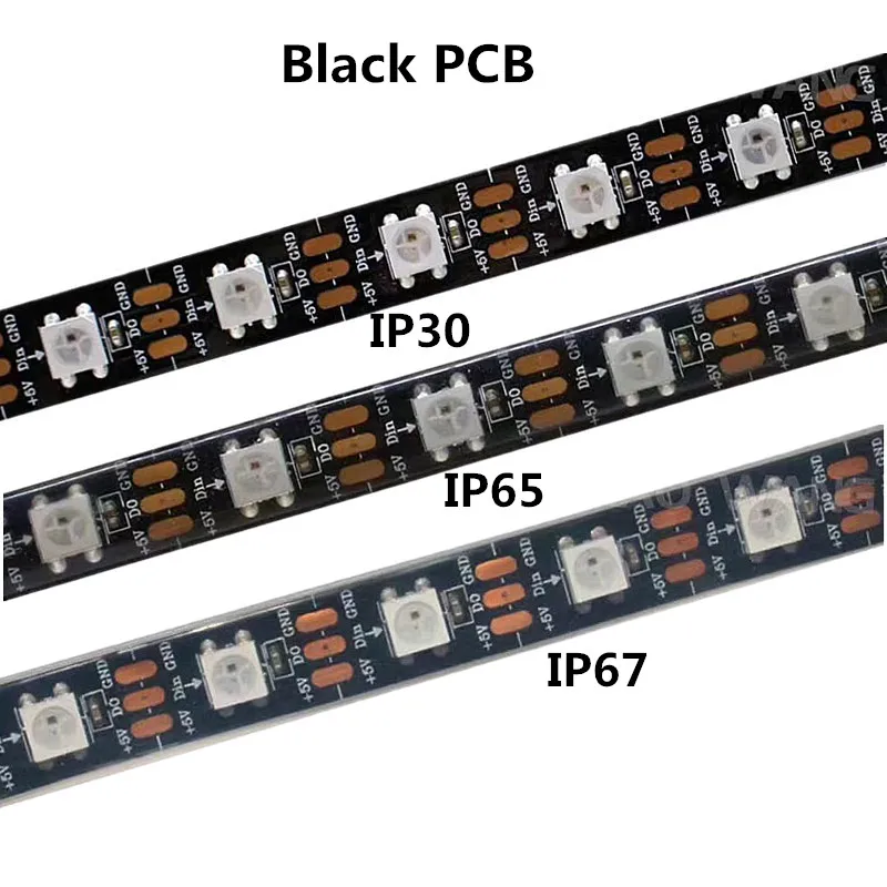 WS2812B DC 5 В Светодиодная лента RGB 50 см 1 м 2 м 3 м 4 м 5 м 30/144 светодиодный s умный адресуемый пиксель чёрно-белые печатные платы WS2812 IC Бар неоновый светильник