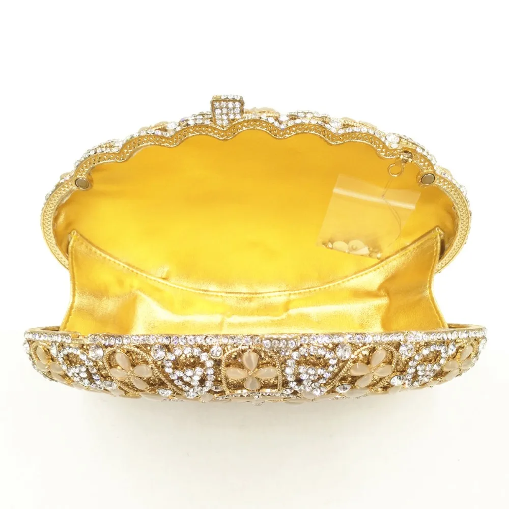 

Hard Case Gold Crystal Evening Clutch Bags Rhinestone Women Handbags Luxury Ladies Bridal Wedding Party Clutches Hollow Out Bag