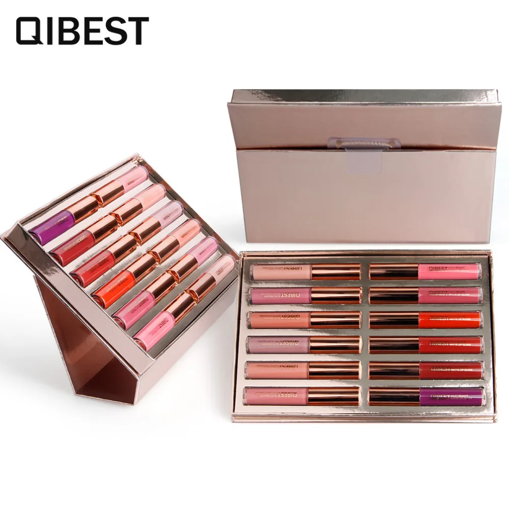 Бренд QIBEST 12 шт./компл. цветной Блеск для губ матовый телесный глазурь