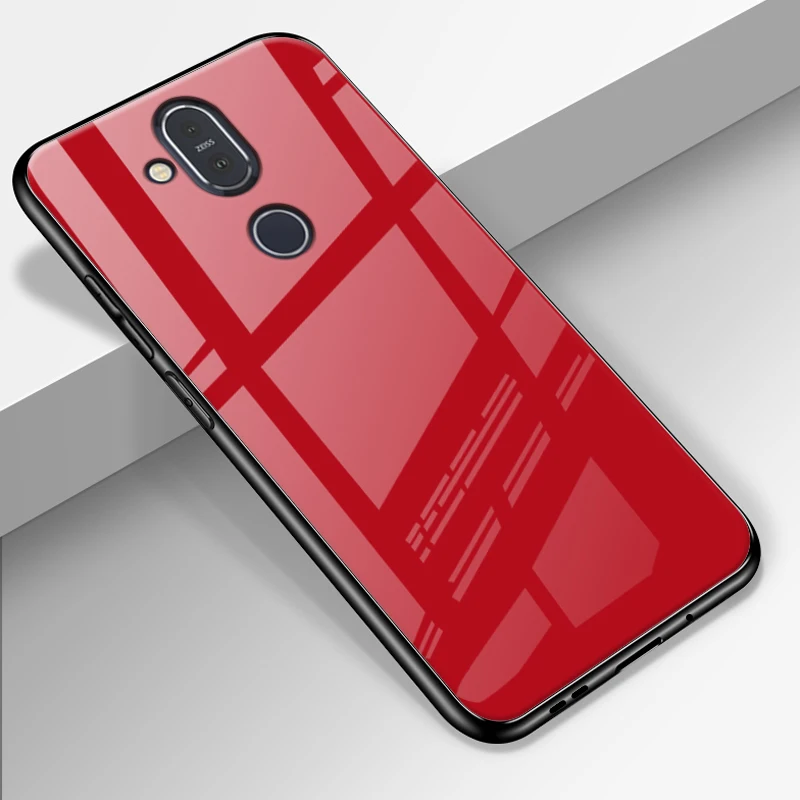 Красный UPaitou, Роскошный чехол из закаленного стекла для Nokia 8,1X7X6 6,1 7 Plus, ТПУ бампер, противоударный чехол для Nokia x7, задняя крышка - Цвет: Красный