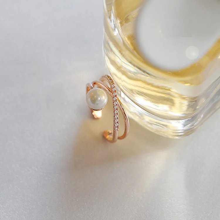 Женское Открытое кольцо с имитацией жемчуга и фианитами|open ring|fashion rings for womenrings women