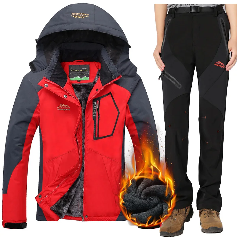 Женский теплый лыжный костюм водонепроницаемая ветрозащитная куртка и штаны для