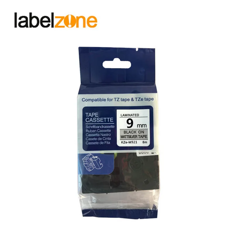 Ленточка для маркировки Tze-m921 черная на матовом серебре 9 мм, совместима с принтером Brother P-touch, ламинированная лента Tze-m921 Tae m921.