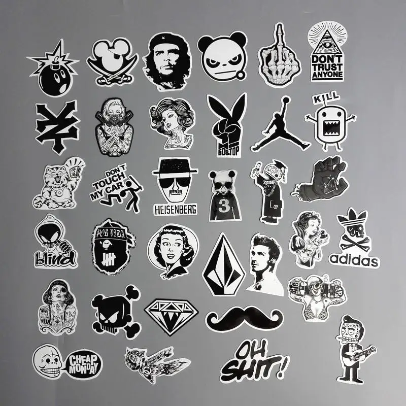 60pcs/Lot Cool Cartoon Stickers Black And White For Luggage Suitcase Skateboard Motor Car Pegatinas Adesivi Waterproof | Игрушки и хобби