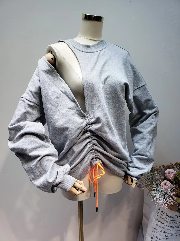 Getвесенняя Женская толстовка с длинным рукавом из хлопка вырезами на шнурке