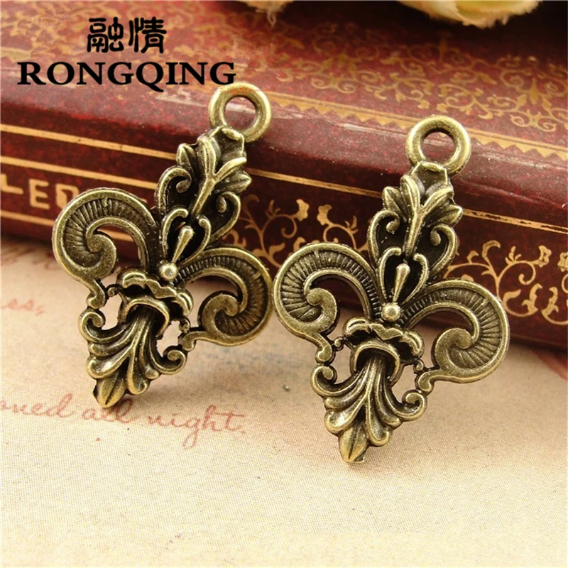 

RONGQING Vintage Bronze 17*25MM Cherry Blossoms Jewelry Charms 50pcs/lot Retro DIY Accessories Sieraden