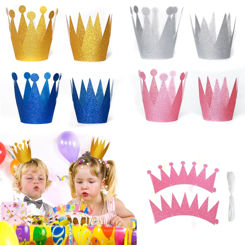 

Newest 2018 12pcs Children Adult Birthday Wedding Party Glitter Prince Princess Hats Crown New