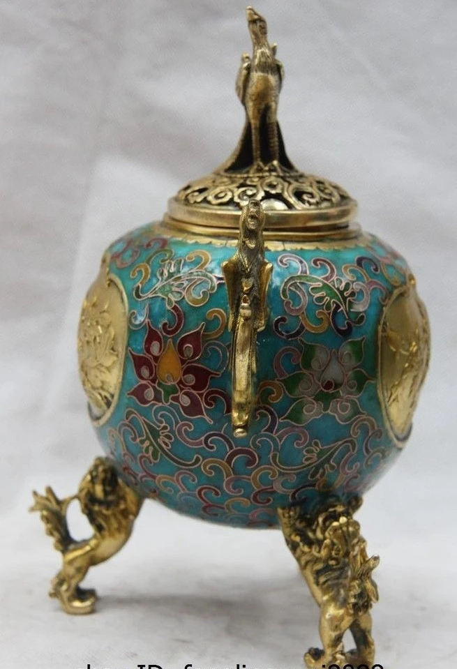 9 Китай Бронза Медь cloisonne феникс птица Foo Собака Лев курильница | Дом и сад
