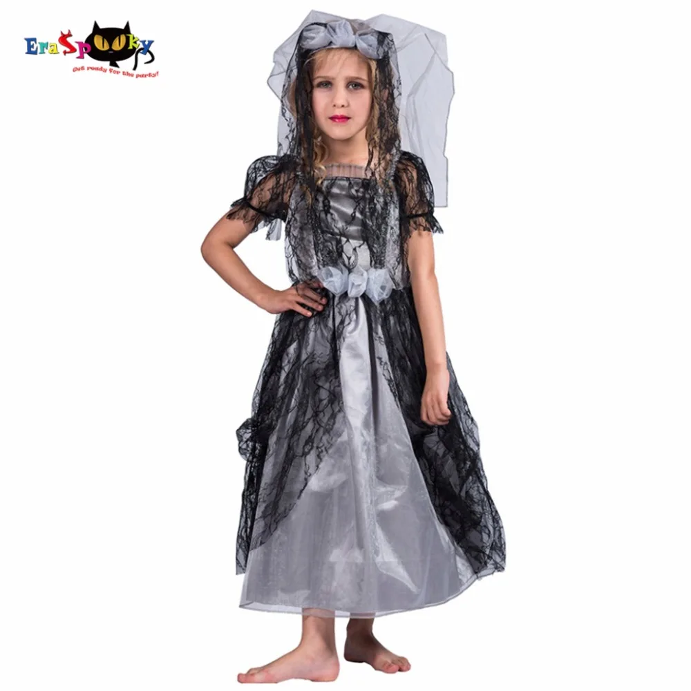 

Cheap Black Princess Dress Dress And Headpiece Set Plus Size Kids Party Cosplay Ghost Bride 2017 Halloween Costumes For Girl