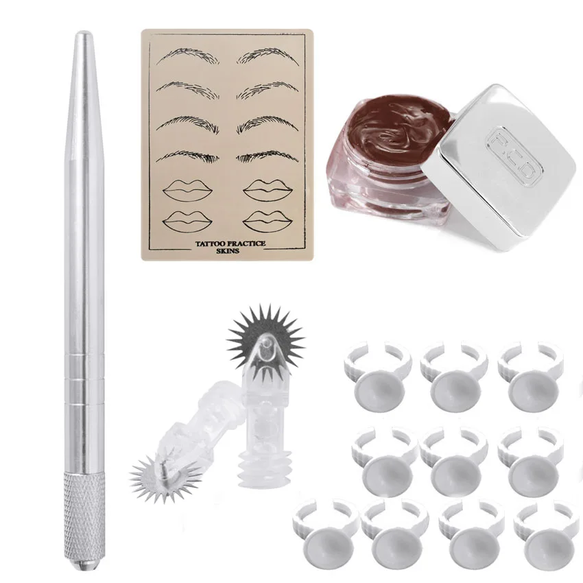 

Набор для перманентного макияжа, ручная ручка, микроблейдинг, иглы, для практики, для кожи, кольцевые чашки, для тумана, бровей, губ, Набор для...