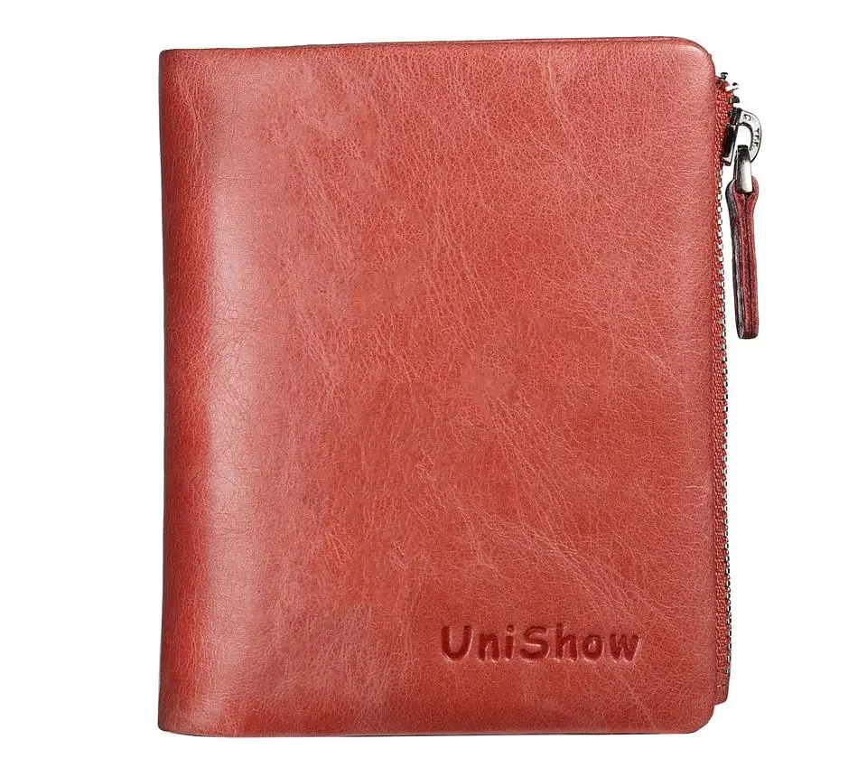 Unishow, Женский кошелек из натуральной кожи, маленький, на молнии, женский кошелек, брендовый, короткий, стильный, женский кожаный кошелек, для девушек, кошелек, держатели - Цвет: Розовый