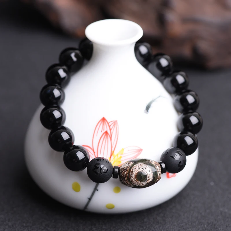 Natural Black Chalcedony Stone Jades Bracelets Tiger Eye Duddha Hand String Bangles Lover Fashion Jewerly | Украшения и