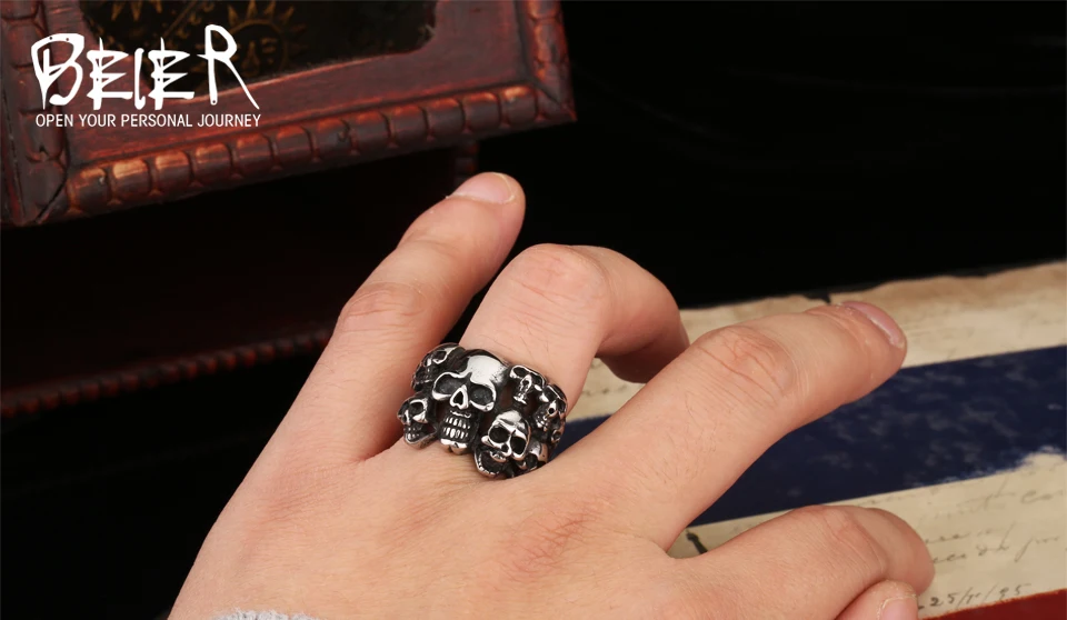 Cheap Men's Punk Biker 316L Stainless Steel Unique Design Skull Ring Jewelry BR8-041 US Size