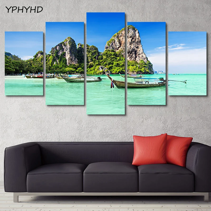YPHYHD настенные работы Современный домашний декор гостиная 5 шт. Phuket синяя морская