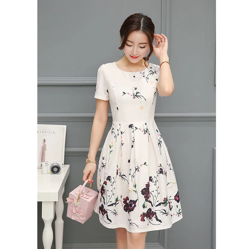 NQZ053 New Style Print Fresh Fashionable Loose Dress Sunmmer Women Sweet Girl O-Neck Comfortable Fashion Repair the body | Женская
