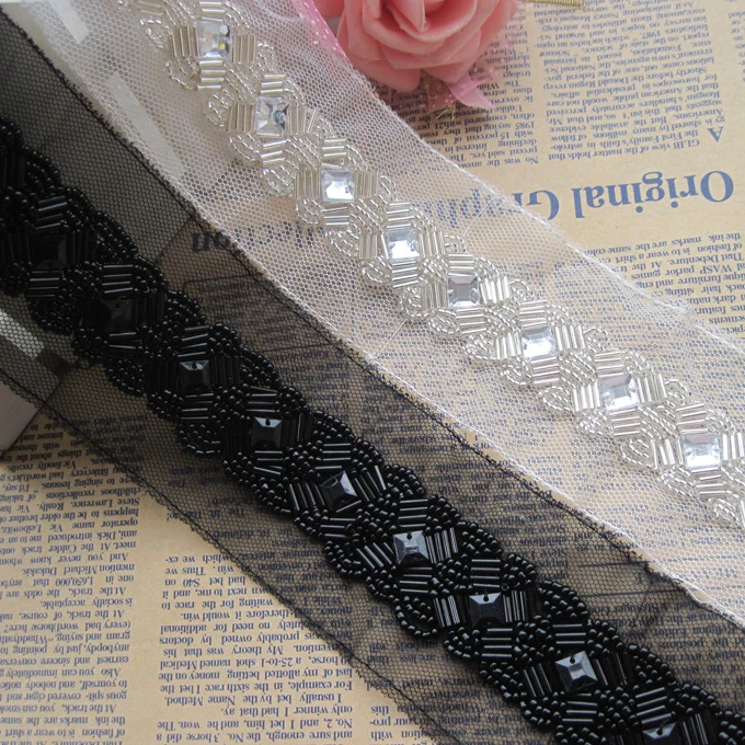 

DIY garment collar accessories handmade pearl lace nail bead collar flower collar trim wide 5.5cm
