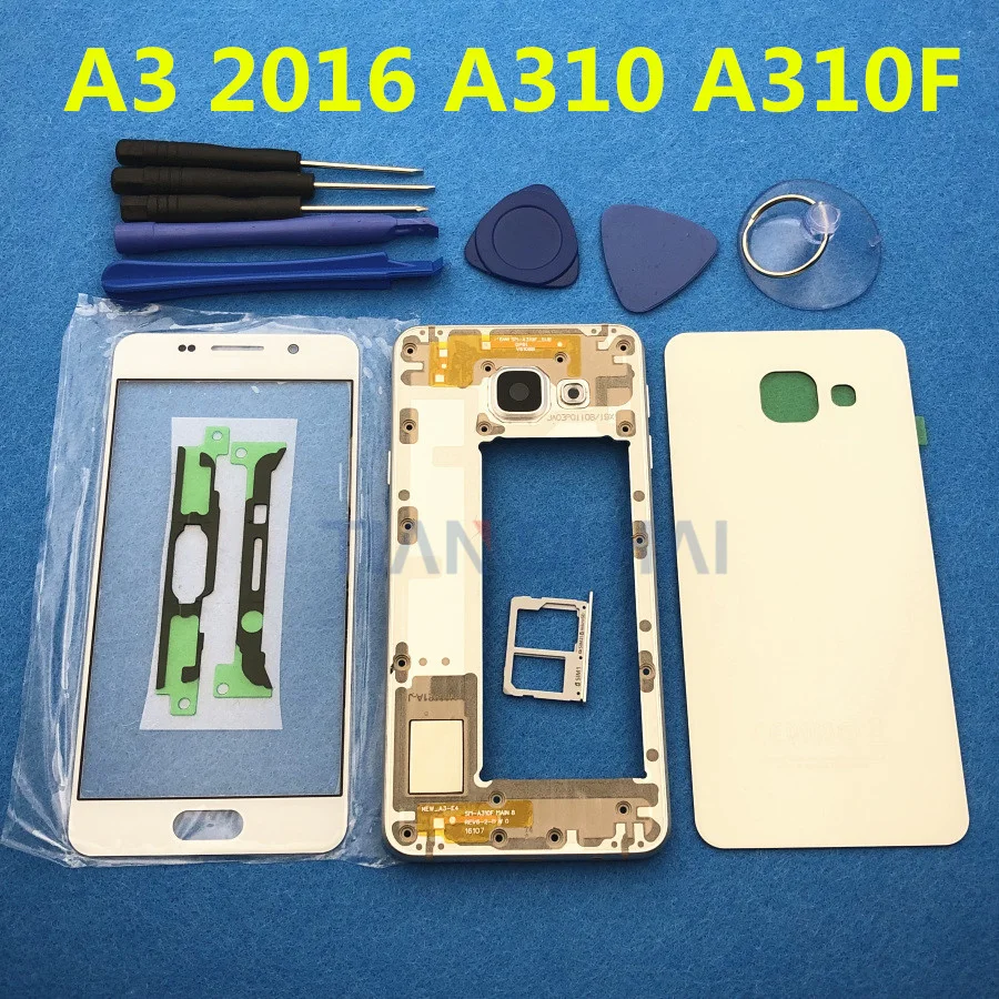 Полный Корпус чехол шасси средний рамка+ передняя Стекло объектив+ Инструменты+ Стикеры для Samsung Galaxy A3 A310 A310F