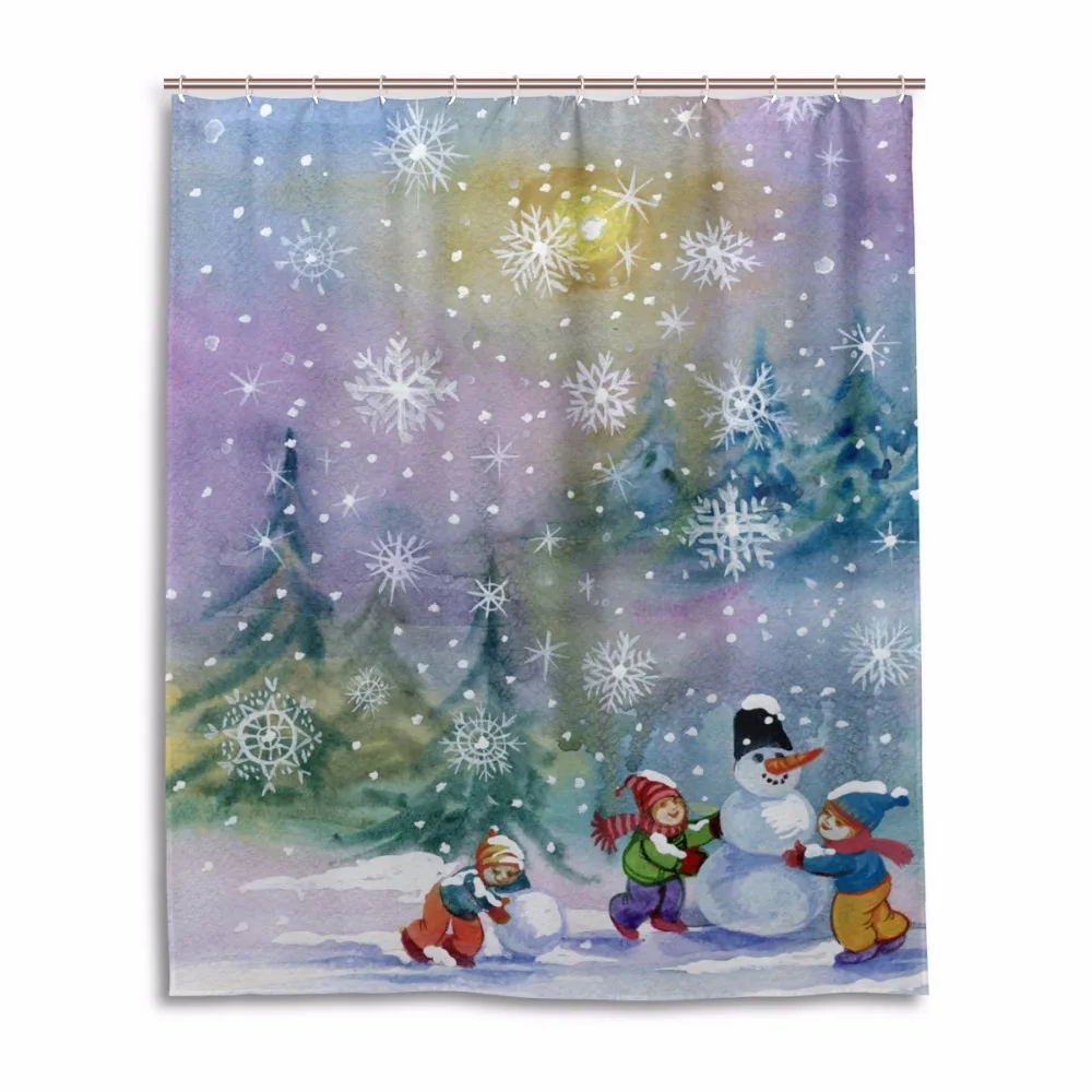 Креативная картина маслом рождественские занавески для ванной зимний пейзаж