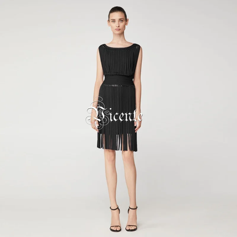 VC HOT 2020 New Chic Elegant Tassels Embellished Sexy Sleeveless Mini Wholesale Celebrity Bandage Dress | Женская одежда