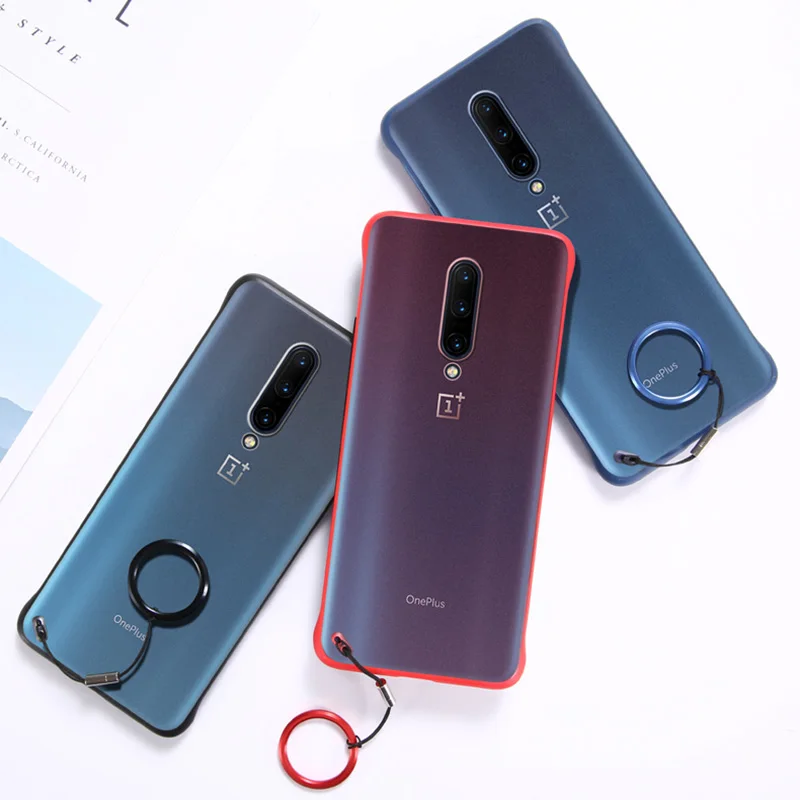 

Ultra-thin Frameless Transparent Matte PC Phone Case For Oneplus 7 7Pro 6 6T 5 5T With Ring Rope Protection Cover Coque Funda