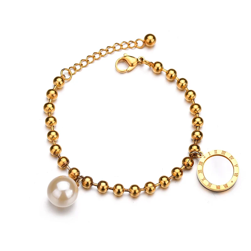 ELSEMODE Цепочка Из Бисера римские цифры письмо браслет с жемчужными подвесками