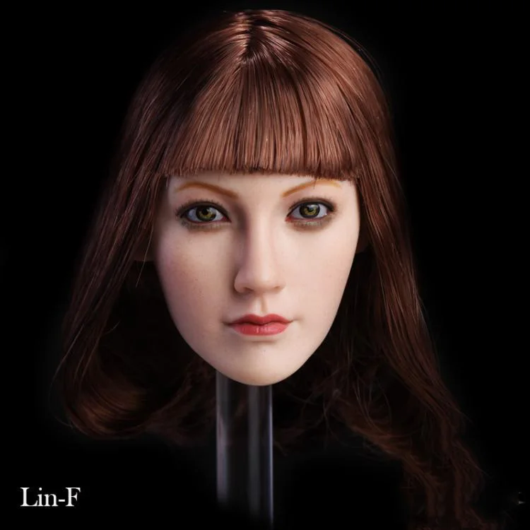 1:6 женская голова Резная Голова Lin с коричневыми глазами Короткие/длинные волосы
