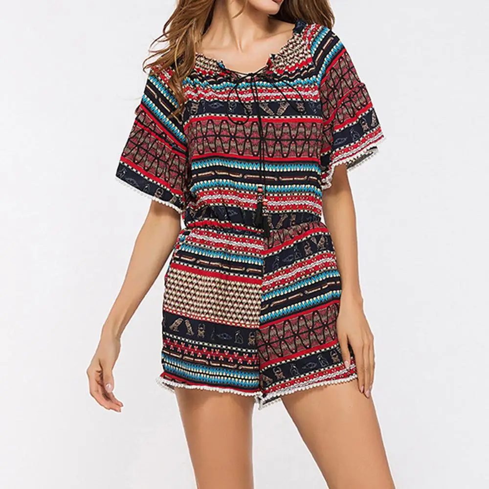 Модные женские комбинезоны летний Повседневный Детский костюм на шнуровке с