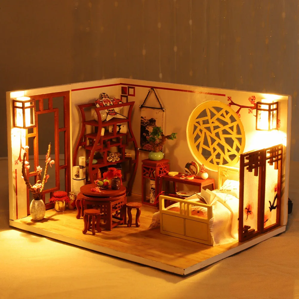 Детские игрушки Diy кукольный домик собирать деревянные Miniaturas кукольный дом мебель миниатюрный кукольный домик Головоломка Развивающие игрушки для детей