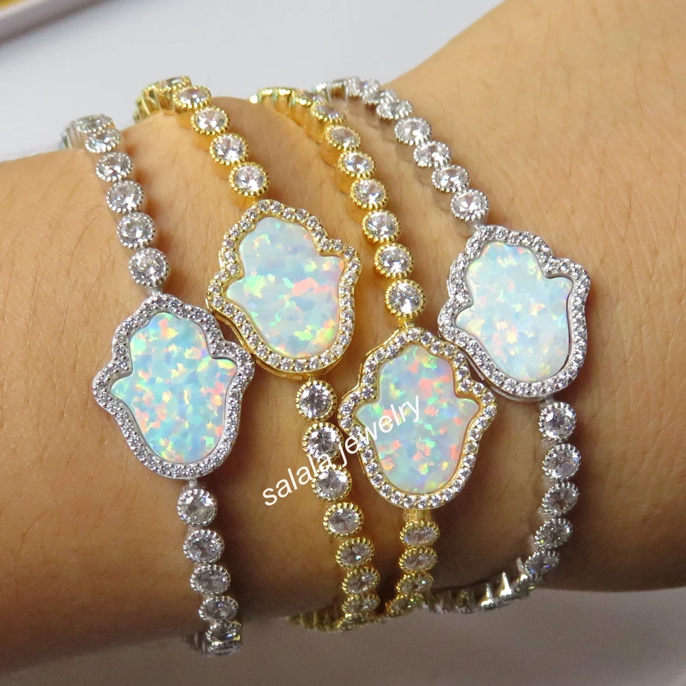 OP17 Белый стерлингового серебра 925 искусственная Хамса &amp Рука огненный опал