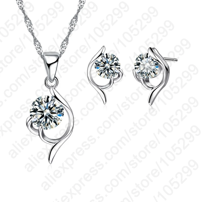 

2020 Latest Shinning Woman Gift 925 Sterling Silver Jewelry CZ Pendant Necklace Earring Lady Wedding Engagement Set