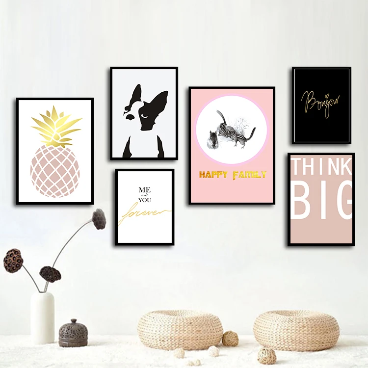 Modern Art Wall Coast Nordic Golden Letter Pineapple Canvas Painting Artwork Pictures Prints for Living Room Home Decor No Frame | Дом и сад