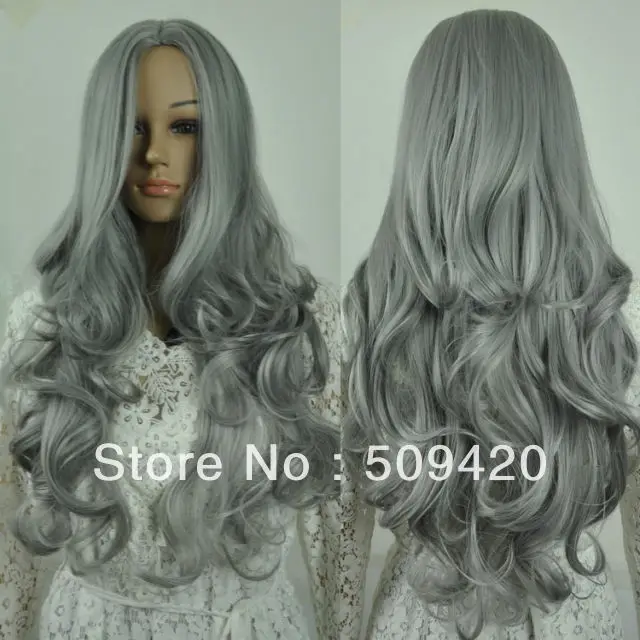 Parrucca парик Бесплатный ShippingD @ DLong серый вьющиеся волнистые никаких излишеств