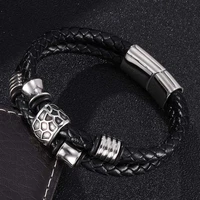 fashion bracelet men black genuine leather bracelets with stainless steel magnetic buckle wristband mens accessories bb0332