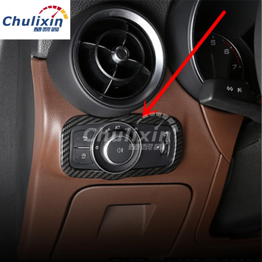 

Free shipping carbon fiber grain 1pc For Alfa Romeo Giulia SUV 2017 2018 ABS Chrome headlight adjust switch decoration cover