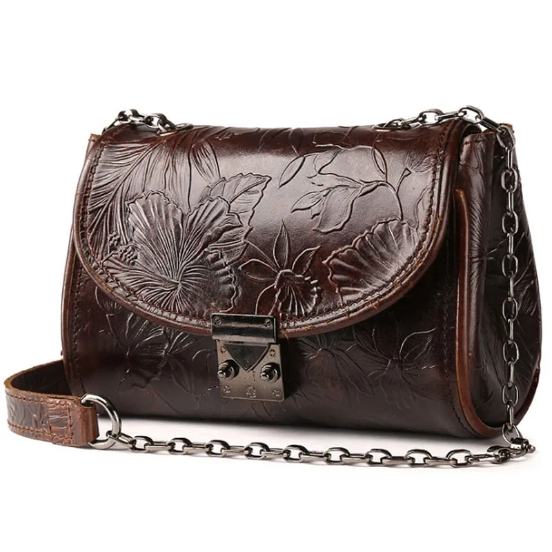 Винтажный тренд Национальный стиль женские сумки из воловьей кожи с тиснением