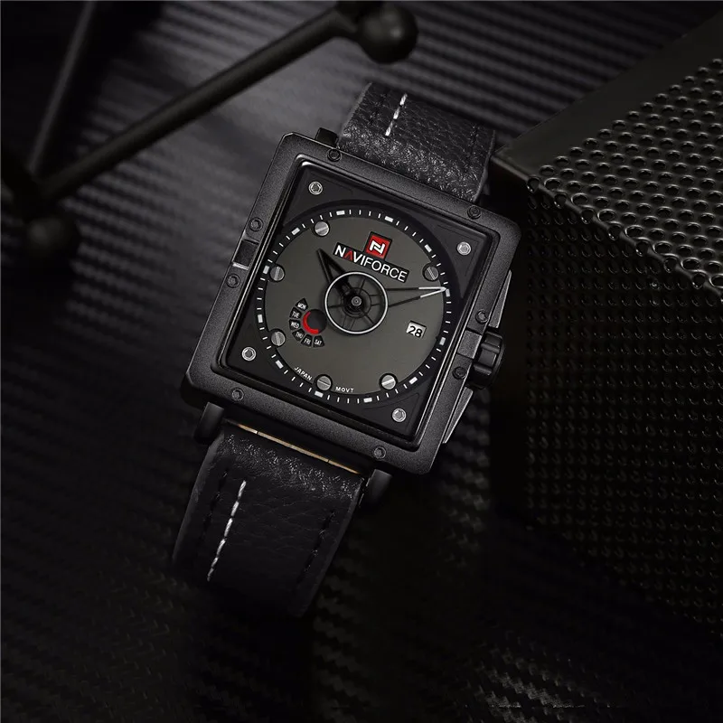 Бренд NAVIFORCE, спортивные военные часы, модные повседневные кварцевые часы с кожаным ремешком для мужчин, новинка, Роскошные наручные часы, мужские часы