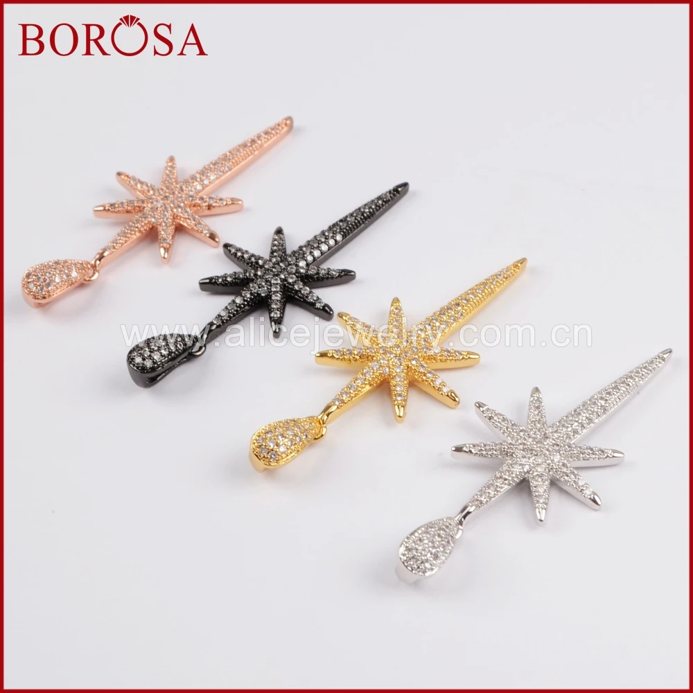 Кулон BOROSA в виде Северной Звезды с золотым/черным/розовым золотом и серебряным
