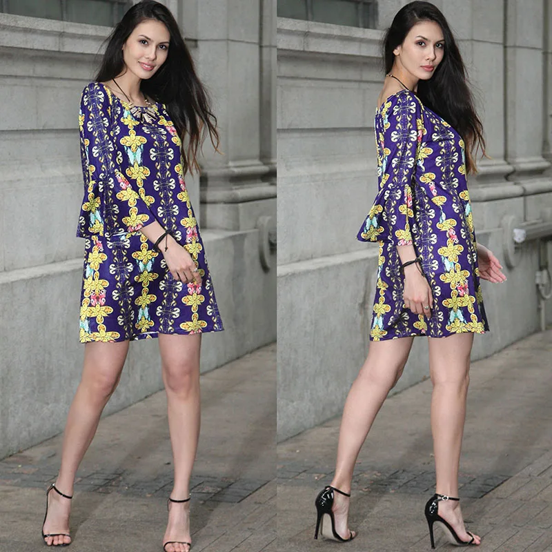 Женская одежда больших размеров весна-осень 2017 модное женское платье с цветочным