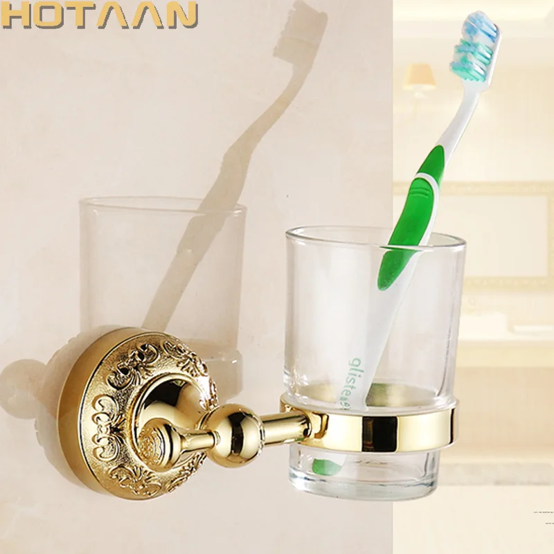 

Cup & Tumbler Holders Retro Brass Material Wall Mounted Bathroom Accessory Product Gold Color Flower Carved Cup Holder YT-12997