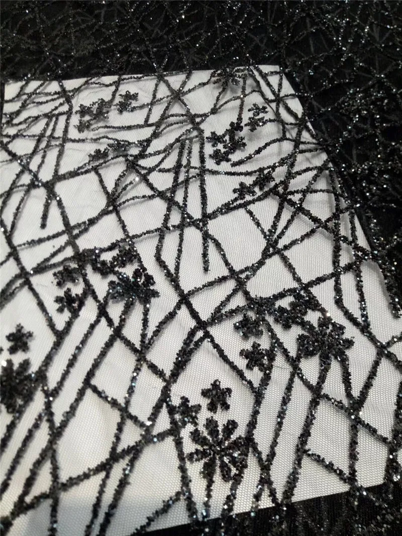 

Black color glued glitter fashion H-12 african glitter lace fabric for party dress 5yard/lot