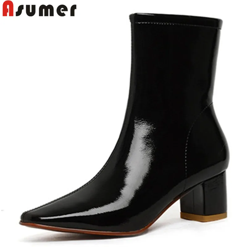 ASUMER/размеры 34 43 2020 г. Новые женские ботильоны с квадратным носком на молнии