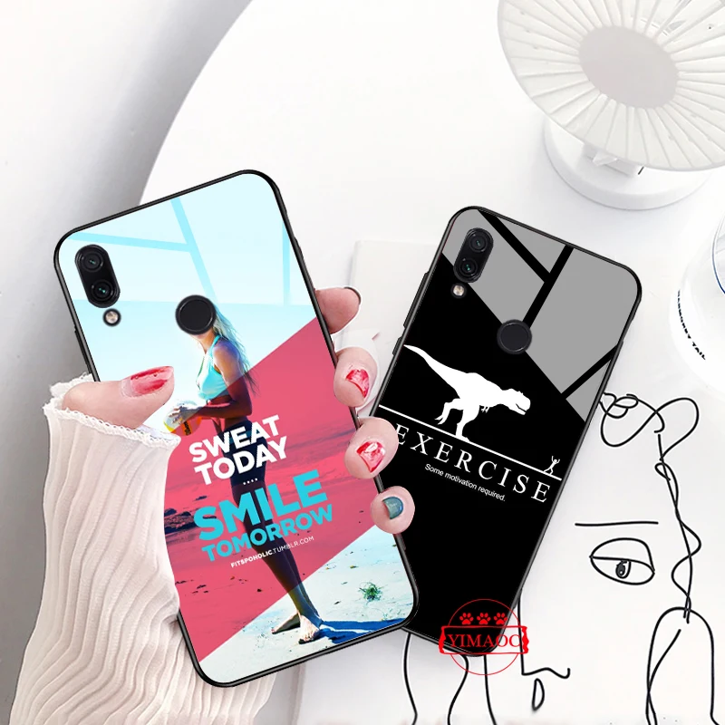 YIMAOC fitness Body Building motivation Glass Case for Xiaomi Redmi 4X 6A note 5 6 7 Pro Mi 8 9 Lite A1 A2 F1 |