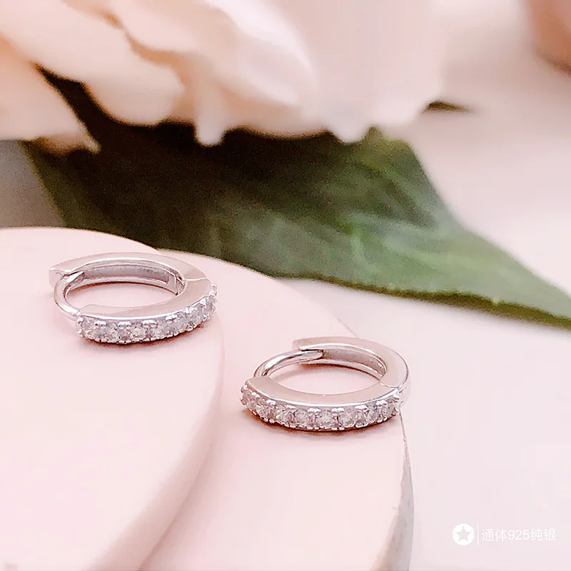 Серьги из стерлингового серебра 925 пробы, модные циркониевые белые и черные круглые маленькие кольца для ушей, Милые простые трендовые женские ювелирные изделия для ушей