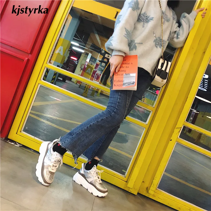 Kjstyrka/Коллекция года; модные кроссовки; женские кроссовки; basket femme blings; разноцветные женские туфли на танкетке с толстой подошвой