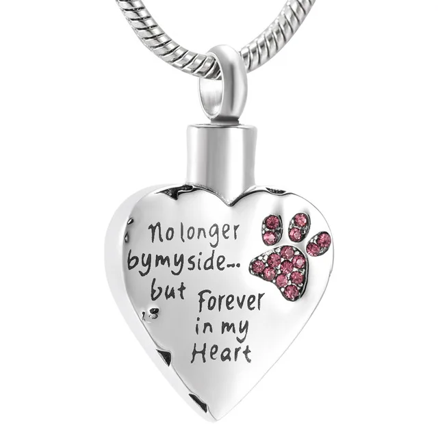 

JJ001 Hold Blue/Pink Crystal Paw Print Memorial Pendant -No Long By My Side,Forever In My Heart Cremation Urn necklace For Pet