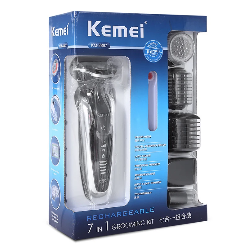 Kemei 7 in 1 Men's 3D Electric Shaver Beard Trimmer Rechargeable Razor for Men Shaving Machine Face Care electric razor | Бытовая